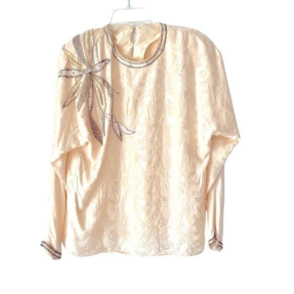 Vintage Tops - Collections Michelle Stuart Vintage Silk Cream Sequin Beaded Blouse Ivory 10 Top
